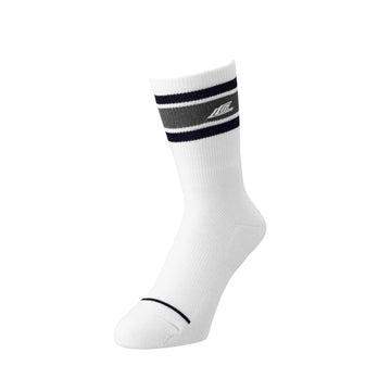 White sock with black and gray stripes on a white background